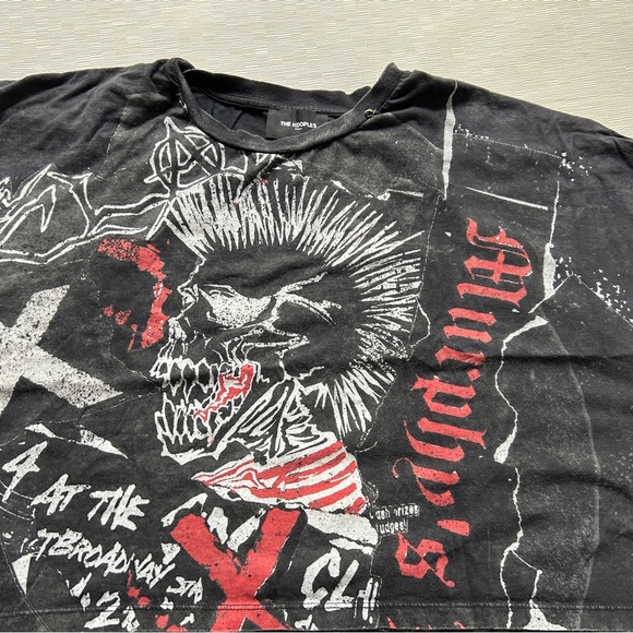 The kooples paris black t shirt cropped  graphic vintage band punk Sz 2 - Picture 4 of 11